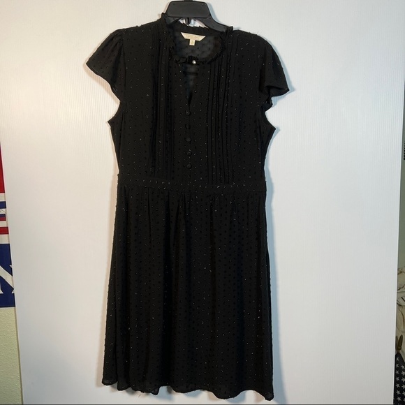MODCLOTH Sparkling Black Fit & Flare Dress. Bodice has pleats, chocker, Size L - Picture 1 of 12